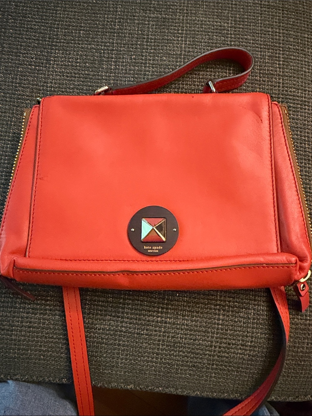 kate spade Bright Red Leather Crossbody with Geometric Logo